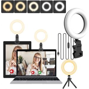 LORANKA-Clip Lumineux annulaire de 5 Pouces sur Moniteur d'ordinateur Portable avec tr&eacute;pied et &eacute;clairage de Zoom de la Webcam pour Le Travail &agrave; Distance, la Diffusion Automatique et la Diffusion en D - Neuf