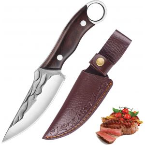 Mevronisshop-Petit Couteau Japonais Pour La Cuisine Et Les Repas En Plein Air Couteaux &Agrave; Viande Bbq &Agrave; Soie Pleine Couteau Forg&eacute; &Agrave; La Main Acier &Agrave; Haute Teneur En Carbone Avec &Eacute;tui En Cuir - Neuf