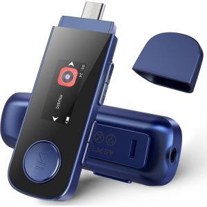 64Go Lecteur Mp3 USB C avec Bluetooth 5.3 & Clip Sport, Mini Type-C MP3 Musique sans Perte HiFi avec Radio FM/Enregistreur, 2EN1 Clef USB Baladeur MP3 Portable Supporter Téléphone - Bleu - Neuf