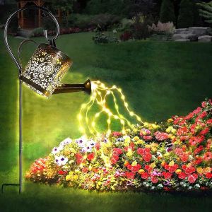 Arrosoir solaire avec guirlande lumineuse - D&eacute;coration de jardin pour l'ext&eacute;rieur - Guirlande lumineuse LED &eacute;tanche - En m&eacute;tal vintage - Lanterne solaire pour l'ext&eacute;rieur - Pour pelouse, cour, chemin - Neuf
