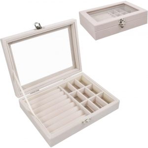 Tianyi-Boîte À Bijoux, 9grilles Organisateur À Bijoux, Flocage Coffre À Bijoux Avec Couvercle Transparent,Rangement Bijoux,Bijoux Plateau D'affichage,Collier Clous D'oreilles Anneau Boîte À Maquillag - Neuf
