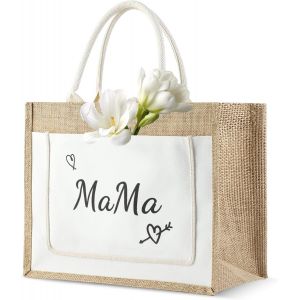 SJZG-Sac En Tissu, Sacs De Courses Et Cabas, Sacs De Courses Personnalis&eacute;s Avec Lettres Et Coeurs, Sac En Jute Pour Maman, Cadeau Pour Femme, Cadeau Pour Maman, Pour La F&ecirc;te Des M&egrave;res (A) - Neuf