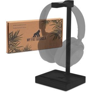 LORANKA-FAT GORILLA Support pour Casque en Bambou, avec &Eacute;tag&egrave;re pour Smartphone et Bois Noir - Neuf
