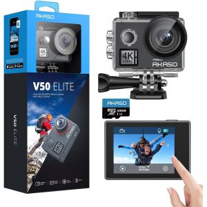 Mevronisshop-V50 Elite Cam&eacute;ra Sport 4k 60fps Avec Carte M&eacute;moire Microsdxc 128go, 20mp Vocale Ecran Tactile Eis Action Camera Etanche Sous Marine Angle Vision R&eacute;glable 8x Zoom 2 Batteries Et Kit D'acc - Neuf