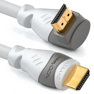 0,5m Câble HDMI Coudé (Angle 270°) - UHD 4K HDR 1080p 2160p EARC - pour TV, Barre de Son, Moniteur, PC, Ordinateur Portable, Projecteur, PS5, Xbox - Blanc - Neuf