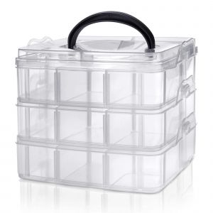 Boîtes de rangement empilables en plastique transparent superposé - Compartiments amovibles - Jusqu'à 18 compartiments - Organisation et rangement des boîtes - Neuf