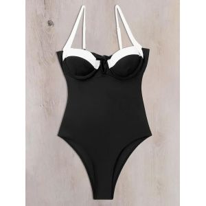 Maillot De Bain Une Pièce À Armatures Et À Blocs De Couleurs Pour Femme, Coupe Haute, Dos Nu, Vêtements De Plage - Neuf