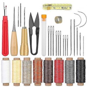 Kit de couture en cuir pour les débutants Kit de réparation en cuir Poinçon à coudre en cuir Aiguille en cuir et ciré - Neuf