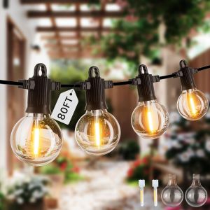 Aiou-80ft Guirlande Lumineuse Exterieure Ip65-Guirlande Lumineuse Guinguette Imperméable Avec 35+2 G40 Led Ampoules Blanc Chaud,Chaîne Lumiere Exterieur Pour Rêveillon Restaurant Bar Piscine - Neuf