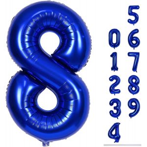 Grand Ballon Bleu Marine En Forme De Chiffres Pour Gar&ccedil;ons Et Hommes - 101,6 Cm - Grand Format - Num&eacute;ro 8 - Film Aluminium Mylar - Auto-Gonflant - Ballons Num&eacute;ros 0-9 - Bleu Marine - Neuf