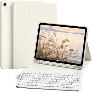 Kalanka-&Eacute;tui Clavier Pour Ipad 10&egrave;me G&eacute;n&eacute;ration 10,9"" 2022 Et Ipad 11&egrave;me G&eacute;n&eacute;ration A16 2025 Avec Porte-Stylo, Coque Arri&egrave;re En Tpu Et Clavier Magn&eacute;tique Amovible Avec Disposition Qwertz, Blanc Cr&egrave;me - Neuf
