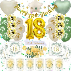 AYUHR-Decoration Anniversaire 50 Ans Femme Homme, Decoration Table Happy 50th Birthday Personnalisés Cadeau Echarpe Bannière Serviette Lanterne Confetti Ballon Vert et Or (Kit Deco Anniversaire 50 An - Neuf