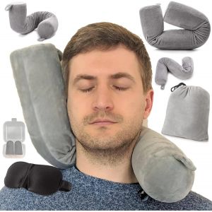 Trahoo-Coussin Tour De Cou Voyage Avion, Oreiller De Voyage Peut Plier, Réglable Cale Nuque Pour Le Soutien Du Cou, Taille, Leg, Train, Avion, Voiture, Lit, Sofa, Bureau (Gris) - Neuf