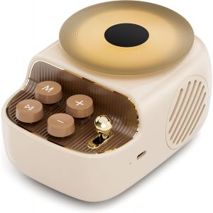 lbgwp60-Enceinte Bluetooth Avec Veilleuse Cadeau Femme 3 En 1 Mini Enceinte Bluetooth Au Look Vintage Du Plateau Tournant Avec Diffuseur Huile Essentielle Plateau Pour Décoration (Beige) - Neuf