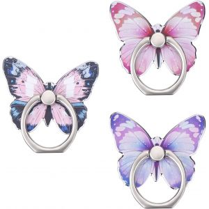 Kal-Lot De 3 Anneaux De Support Pour Téléphone Portable Avec Motif Papillon Mignon En Métal Peint Rotation À 360°Anneau De Support Pour Téléphone Portable Avec Boucle De Bouton(Bleu,Violet,Rose) - Neuf