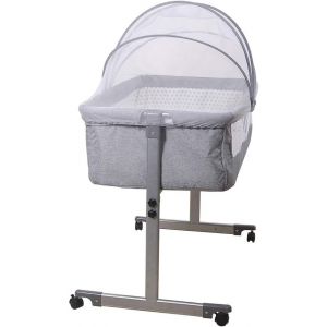 Lit Bébé Cododo - Avec Matelas, Mode Bascule Pour Bercer Bébé, Côté Repliable, Hauteur Réglable, Fenêtres En Filet, Roues Et Sac De Voyage - 0-6 Mois (92 * 58 * 70-90cm (Gris)) - Neuf