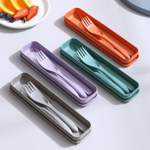 4 Ensemble De Couverts Avec Étui Couverts De Voyage Ensembles De Couverts Portables Ensembles De Couteaux Et De Fourchettes En Plastique S Pour Pique-Nique Voyage Camping (4 Couleurs) - Neuf