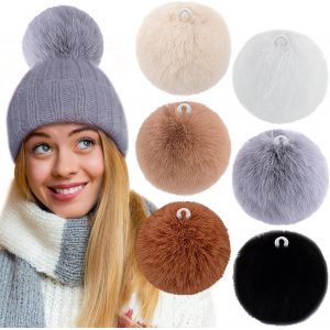 Tianyi-6 Pièces Pompons Fausse Fourrure Balls 12cm Pompon Fourrure Fluffy Pom Pom Avec Boucle Élastique Pour Bonnets Porte-Clés Pompoms, 6 Couleur Douces - Neuf