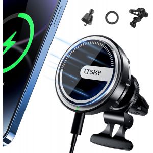 Sjzg-Support De T&eacute;l&eacute;phone De Voiture Magn&eacute;tique Avec Fonction De Charge,&iquest;Refroidissement Automatique&iquest; Chargeur De Voiture Sans Fil 15 W Pour Iphone 15 14 13 12 Pro Max Mini Plus/Samsung S23 - Neuf