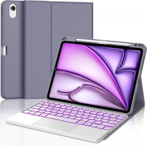 Clavier Ipad Air 11 Pouces M3/M2 (2025/2024) Avec Pavé Tactile, Étui Coque Clavier Trackpad Azerty Français Rétroéclairé 7 Couleurs Détachable Sans Fil Bluetooth, Lavande Pourpre[Z243] - Neuf