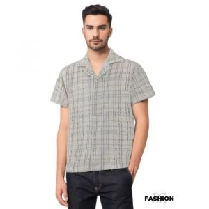 Chemise Homme - Frilivin - Manches Courtes - 100% Polyester - Carreaux - Couleur Blanche - Neuf