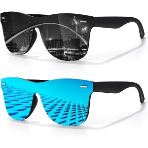 Lunettes De Soleil Homme Femme Polarisées Mode,Abat-Jour Plats Réfléchissants En Une Seule Pièce Pour Conduite Pêche Protection Uv - Neuf