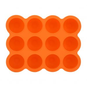 Boite De Conservation En Silicone Pour Aliments Pour Bebe, Moule A Oufs, Bac A Glacons, 12 Trous (Orange) - Neuf