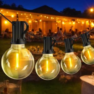 AIOU-Guirlande Guinguette Led,Guirlande Lumineuse Extérieur G40 Avec 25 + 2 Lumières Incassables-Pour Jardin,Véranda,Café,Fête,Mariage,Jardin - Neuf