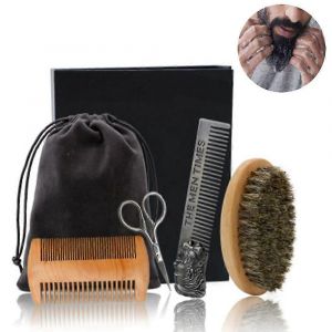 Ensemble De 4 Pi&egrave;ces Revolution Beard Comb Set Pour Hommes - Brosse En Poils De Sanglier Naturels - Neuf