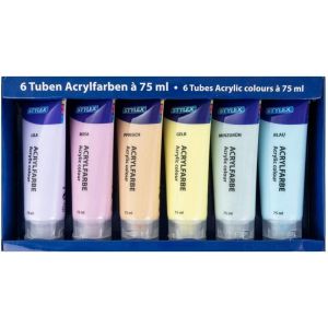 Chenquansarl-28629 Lot De 6 Tubes De Peintures Acryliques Pastel 75 Ml, &Agrave; Base D'eau, Mat, Haute Opacit&eacute; Et Couleur, R&eacute;sistantes &Agrave; La Lumi&egrave;re, S&eacute;chage Rapide Et Imperm&eacute;ables - Neuf