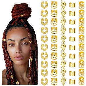 Kal-Lot De 50 Bijoux Pour Dreadlocks, Bijoux Pour Cheveux, Dorés, Pour Festival, Perles De Cheveux À Clipser, Réglables, En Métal, Pour Accessoires De Dreadlocks, Tresses - Neuf