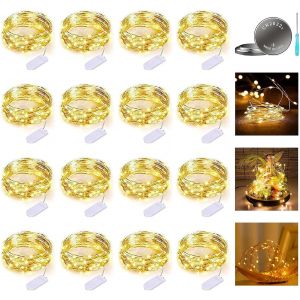 KAL-Lot De 18 Guirlande Lumineuse À Piles, 1.5M 20 Leds, Mini Guirlande Led Étanche Pour Bouteille, Mariage, Fête, Noël, Chambre Guirlande Lumineuse-Blanc Chaud [Classe Énergétique A] - Neuf