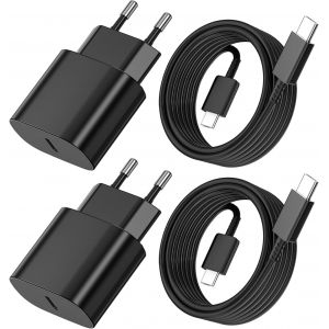 [Lot De 2] Chargeurs Usb C Pour Samsung, Chargeur Rapide 25W Avec C&acirc;ble De Charge De 1.8M, Adaptateur Secteur De Type C Compatible Avec Galaxy S20/S21/S22/S23/S24 Ultra/Note 20/S10 - Neuf