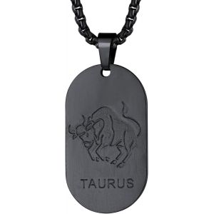 Trahoo-Collier Signe Astrologique Homme Femme Noir Acier Inoxydable,Pendentif Plaque Militaire Zodiaque Avec Chaîne Réglable - Neuf