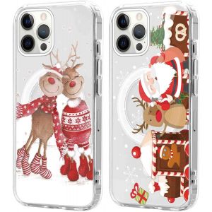 SJZG-2 Pi&egrave;ces No&euml;l Coque Magn&eacute;tique Pour Iphone 12 Pro Max 6,7'', Etui En Motif Dessin Cadeau De No&euml;l Compatible Avec Magsafe, Housse Christmas Silicone Bumper Cover Pour Iphone 12 Pro Max, Cerf 02 - Neuf