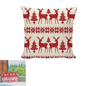 Housse de coussin de No&euml;l motif cerf 45x45cm, fermeture &eacute;clair, m&eacute;lange de lin, impression sur une face, diff&eacute;rents styles - Neuf