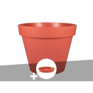 Pot De Fleur Rond Toscane &Oslash; 60 X H.47 Cm Orange Terre Battue + Soucoupe - Eda - Neuf