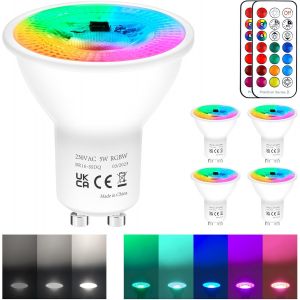 Kal-Ampoule Rgb Gu10 Led Couleur, 5w Équivalent 50w 450lm, Blanc Froid Led Gu10 Dimmable, Ampoule Gu10 Telecommande, Spot Lot De 4 - Neuf