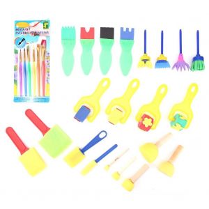 Kit de 27 pinceaux et eponges pour peinture, rouleau et eponge, outil de peinture educatif pour enfants - Neuf