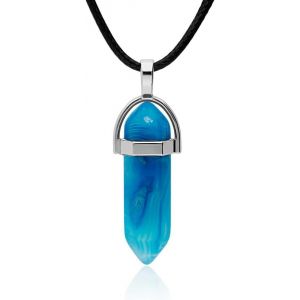 Kal-Pendentif Homme Et Femme Pierre Énergétique Naturelle Forme De Pointe Et Zamak Plaqué Argent Collier Amulette Gemme Guérison De Protection Idéal Cadeau - Neuf