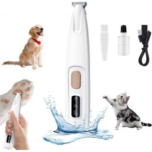 Jgd-Tondeuse Pour Pattes Chien Silencieuse, Tondeuse Pour Chien Et Chat, Lames C&eacute;ramique Et Inox, Led Int&eacute;gr&eacute;e, Rechargeable Usb, &Eacute;tanche, Toilettage Zones Sensibles Pour Pattes, Yeux, Oreilles - Neuf