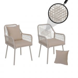 Lot De 2 Chaises De Jardin Hwc-O12, Coussins D'assise Et De Dossier Pour L'ext&eacute;rieur, Tressage En Corde D'aluminiumCr&egrave;me, Rev&ecirc;tement Cr&egrave;me - Neuf