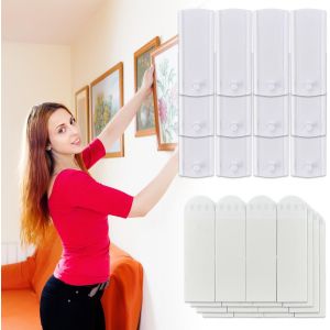 12PCS Accroche Tableau sans Percer Languettes Accroches Tableaux Accroche Tableau Adhesif Fixation Murale sans Dommage avec 16 Autocollants pour Cadres Photo, Horloges, D&eacute;corations Int&eacute;rieures - Neuf