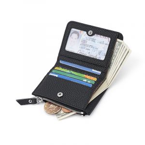 Portefeuille Homme Fin Anti-Rfid Avec Porte-Monnaie - Portefeuille Zipp&eacute; En Cuir V&eacute;ritable Le Noir - Neuf