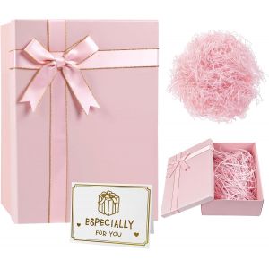 MEVRONISSHOP-Bo&icirc;te cadeau avec couvercle, 28 x 20 x 9 cm - Bo&icirc;te cadeau en carton grande avec ruban, carte de v?ux et ficelle - Emballage cadeau pliable pour anniversaire, mariage, No&euml;l (Rose) - Neuf