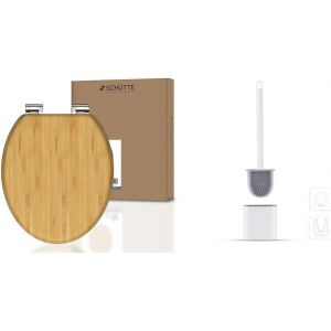 KAL-Abattant Wc Bamboo En Bambou Massif, Abattant De Wc Durable En Bois De Bambou & Ibergrif Brosse Wc Silicone Plate- Brosse Toilette Et Supports, Anti-Goutte, Antibactérienne - Neuf