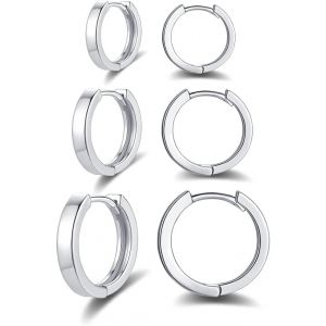 Kal-Cr&eacute;oles Boucles D'oreilles Pour Femme Fille En Argent 925, 3 Paires Petites Cr&eacute;oles Anneaux Cartilage Ensemble Plaqu&eacute; Or Blanc/Or Jaune/Or Rose, Diam&egrave;tre 10, 12, 14mm - Neuf