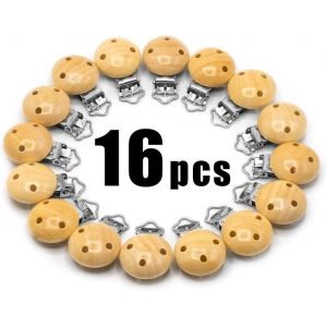 16pcs Sucette Clip, Personnalisé En Bois Naturel Sucette Clip, Baby Sucette Clip, Sucette Clip, Sucette En Bois(Matériau Naturel, 16 Pcs) - Neuf