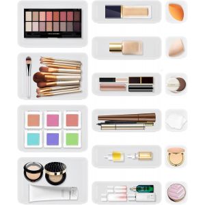 Lot de 16 organiseurs de tiroirs,blancs,s&eacute;parateurs de tiroirs,r&eacute;glables,avec 3 tailles,antid&eacute;rapants,pour bureau,maquillage,salle de bain,bureau,ustensiles - Neuf