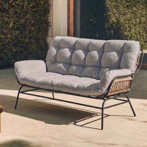 Canap&eacute; 2 Places Hwc-P75, Canap&eacute; De Jardin, Banc De Jardin, Canap&eacute; 2 Places, Tissu 220 G/M&sup2;, Polyrotin, M&eacute;talGris Fonc&eacute;, Rembourrage Gris Clair - Neuf